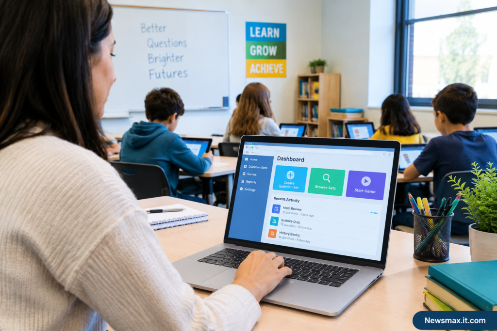 Blooket dashboard for managing educational question sets and interactive classroom games