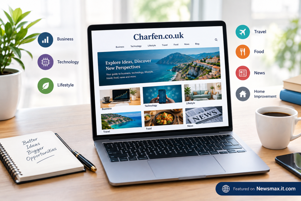 Charfen.co.uk website overview featuring business, technology, lifestyle, travel, food, and home improvement content.